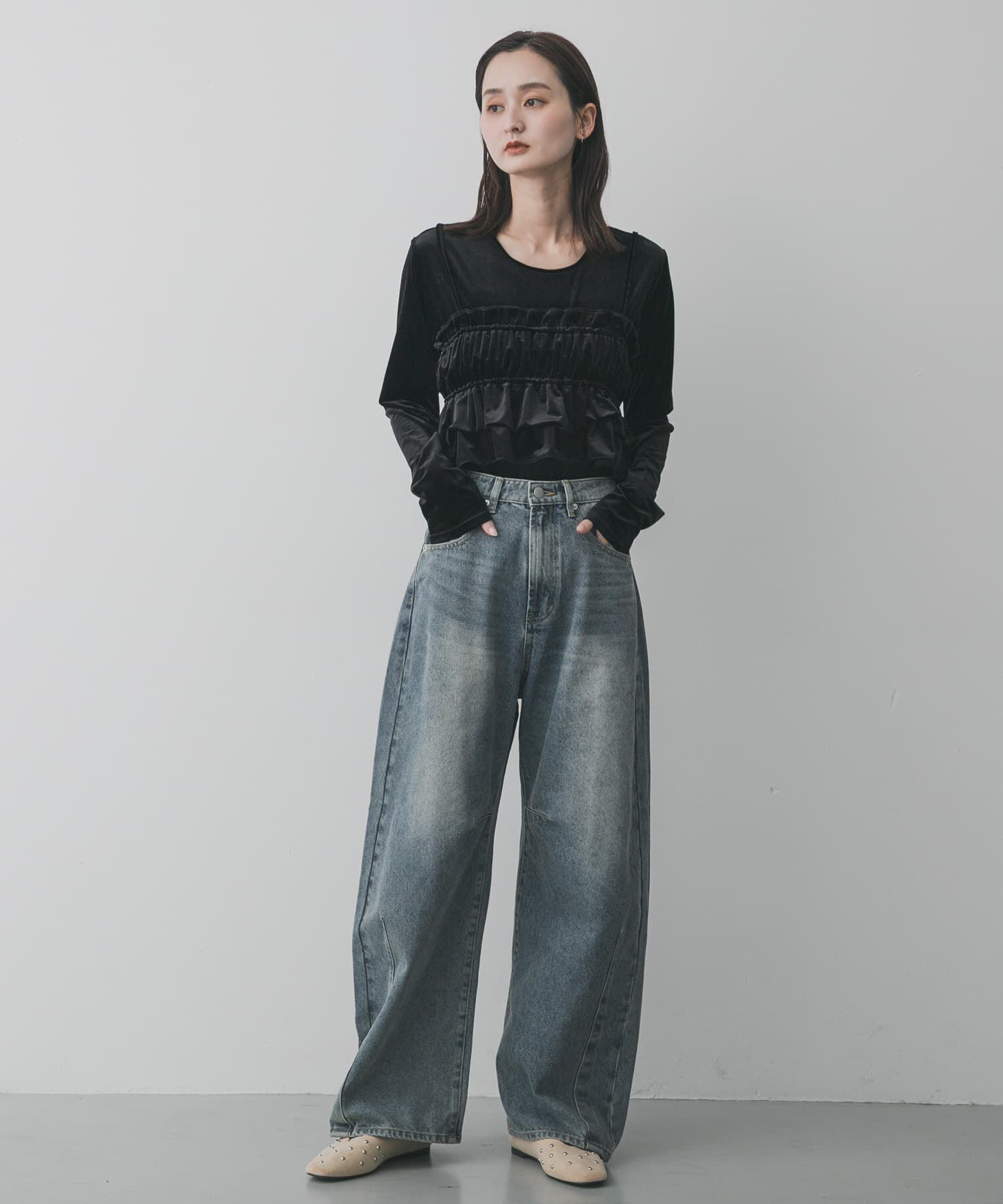 SENSE OF PLACE by URBAN RESEARCH「『洗濯可』フリルビスチェセットベロアトップ」|Tシャツ・カットソー|