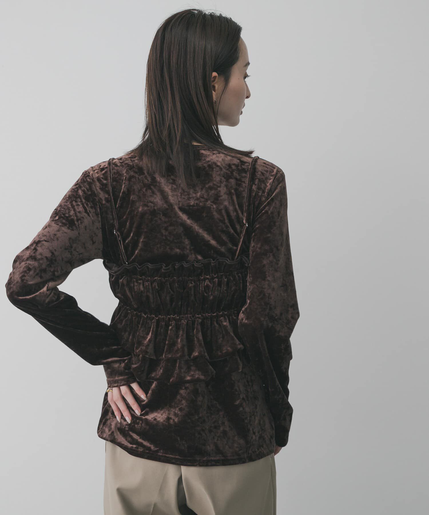 SENSE OF PLACE by URBAN RESEARCH「『洗濯可』フリルビスチェセットベロアトップ」|Tシャツ・カットソー|