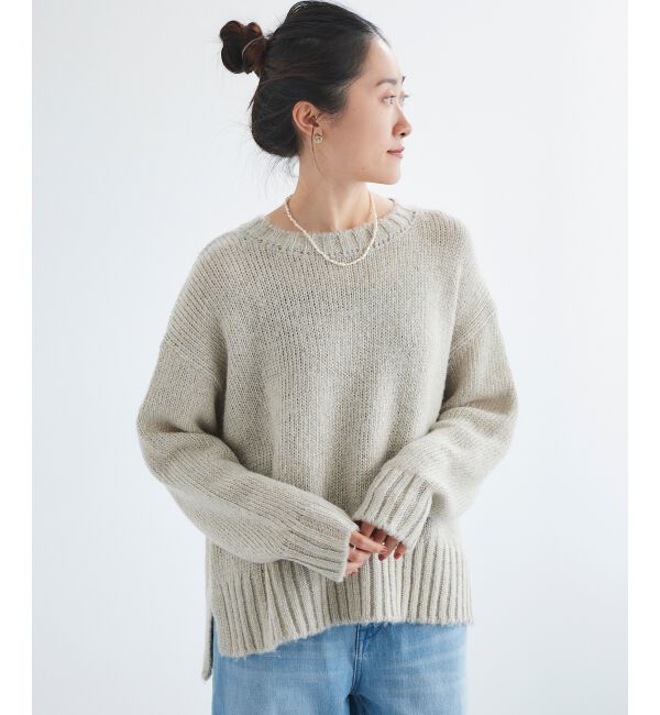  「ラメワイドシルエットクルーネックニット」|ニット・セーター|ベージュ