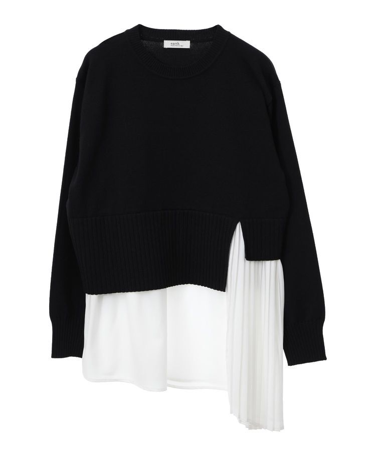 earth music&ecology「アシンメトリープリーツドッキングプルオーバー」|チュニック|Black