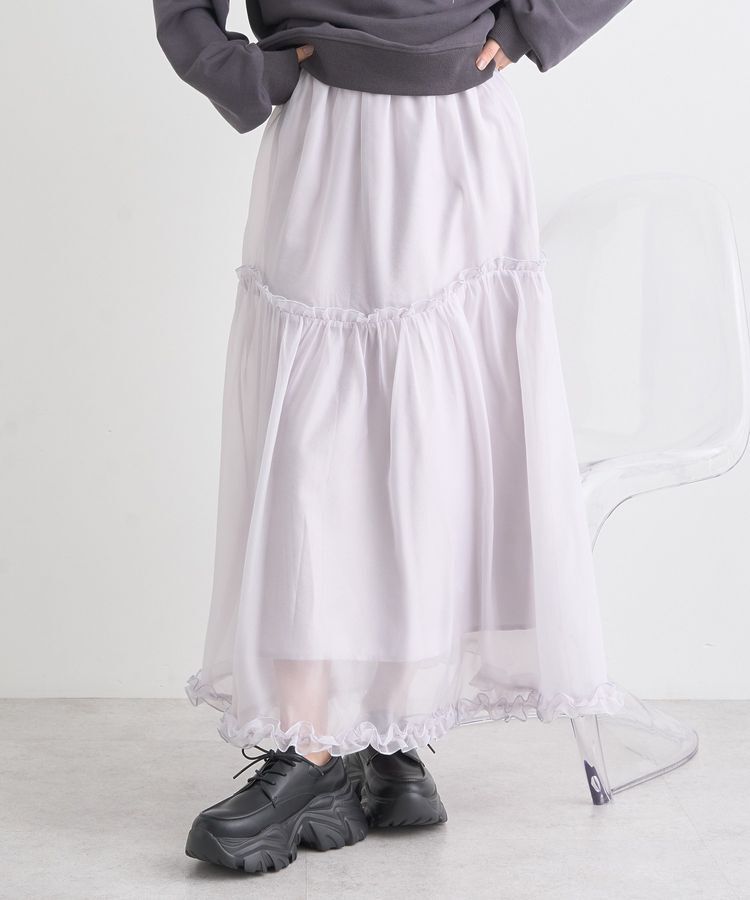earth music&ecology「オーガンジーフリルヘムスカート」|フレア|Light Gray