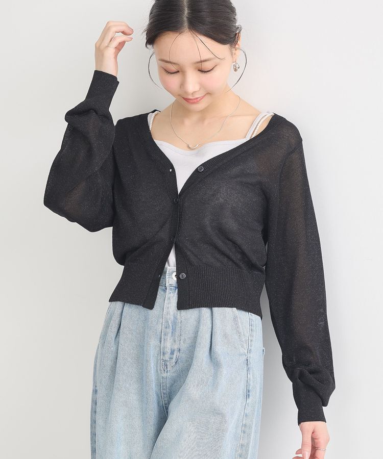 earth music&ecology「シアーラメVネックカーディガン」|カーディガン|