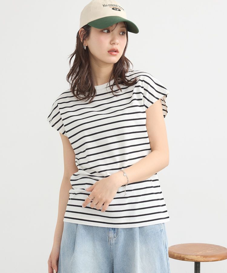 earth music&ecology「フレンチT」|Tシャツ・カットソー|ボーダーアイボリー