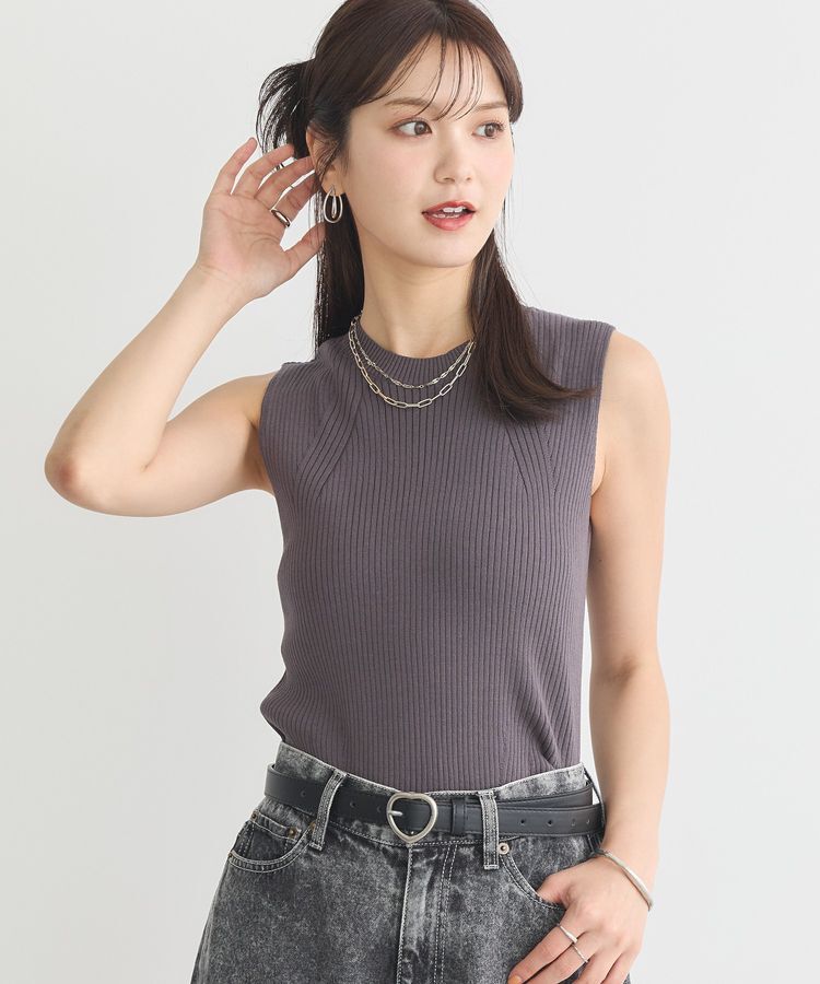 earth music&ecology「ランダムリブノースリーブニット」|ニット・セーター|Charcoal Gray