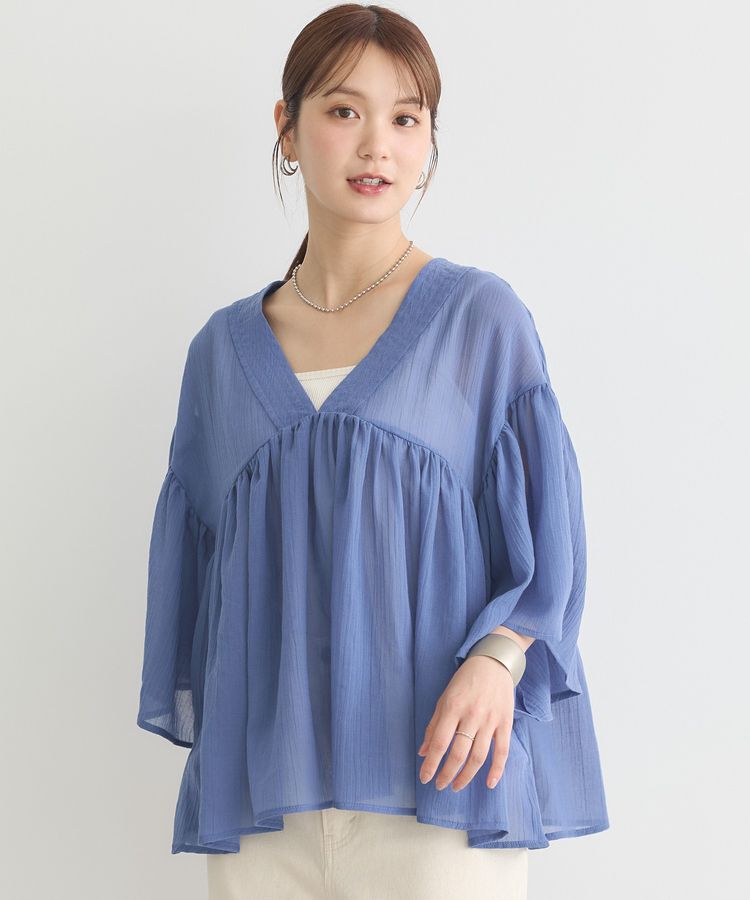 earth music&ecology「Vネックギャザーブラウス」|シャツ・ブラウス|