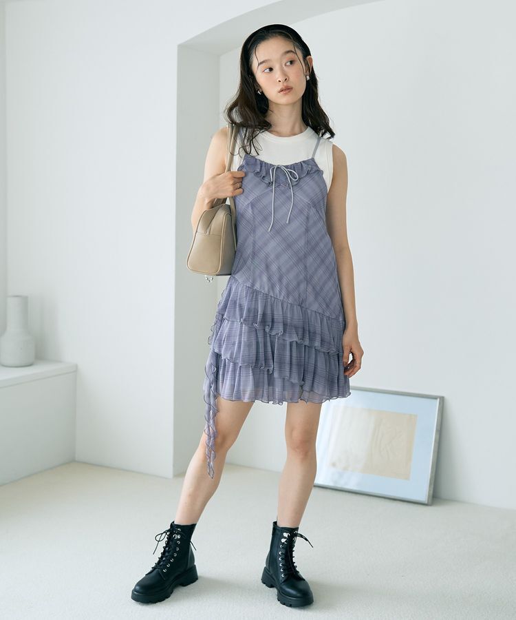 earth music&ecology「フロントリボンチェックミニキャミワンピース」|ワンピース|