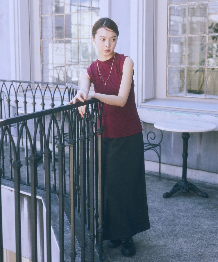 earth music&ecology「ランダムリブボトルネックノースリーブニット」|ニット・セーター|