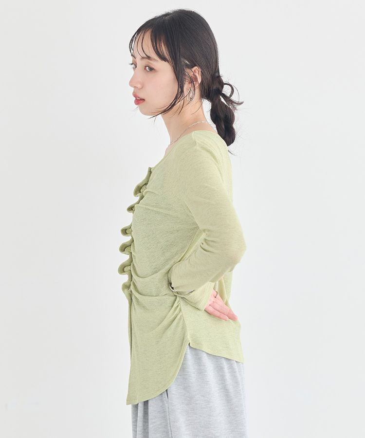 earth music&ecology「シアーワッフルタックボタントップス」|カーディガン|
