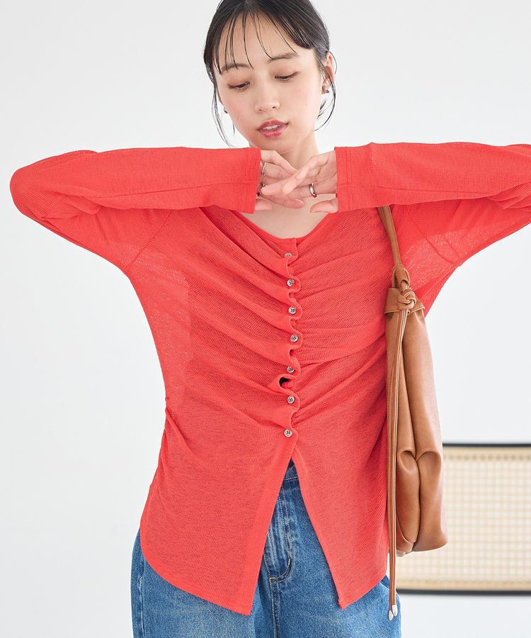 earth music&ecology「シアーワッフルタックボタントップス」|カーディガン|