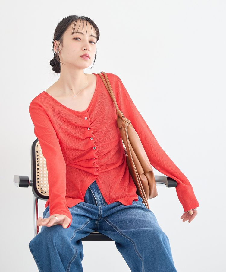 earth music&ecology「シアーワッフルタックボタントップス」|カーディガン|