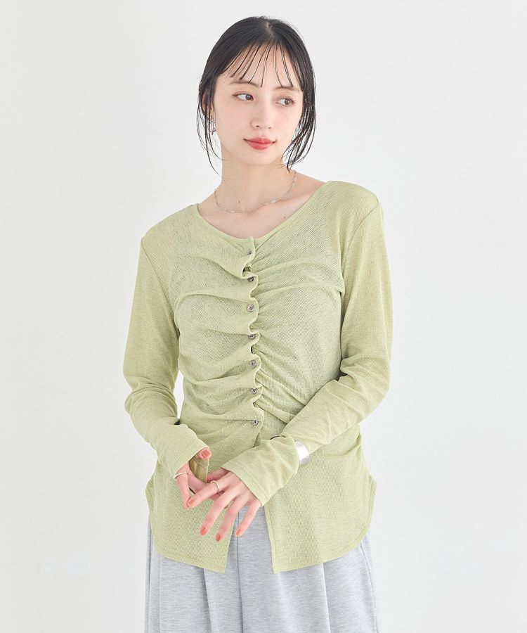 earth music&ecology「シアーワッフルタックボタントップス」|カーディガン|