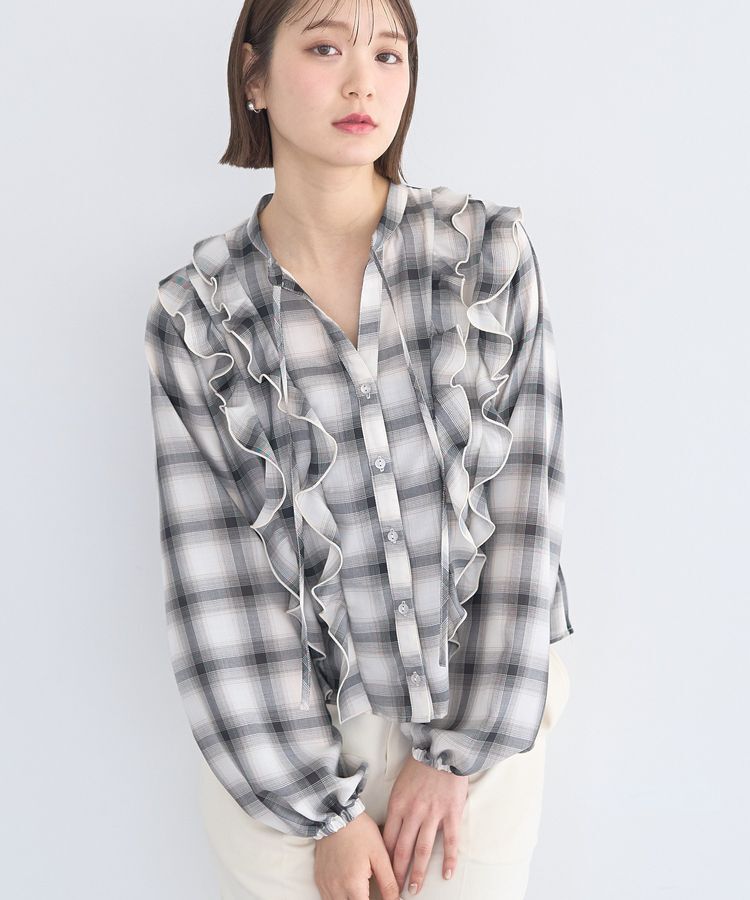 earth music&ecology「フリルリボンブラウス」|シャツ・ブラウス|チェック