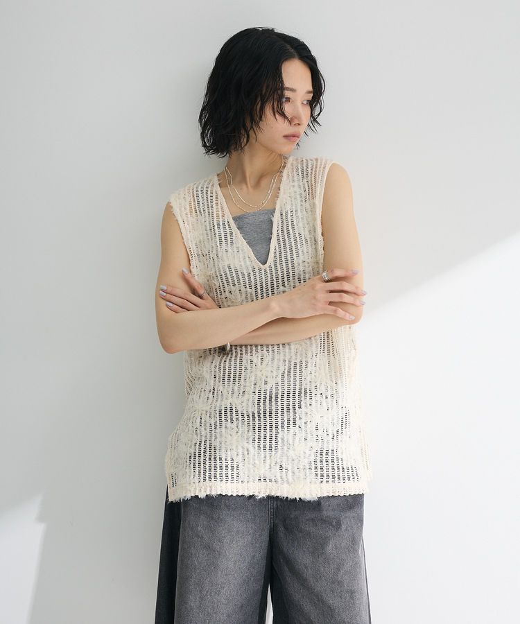 Green Parks「テープ刺繍レースベスト」|ベスト・ジレ|