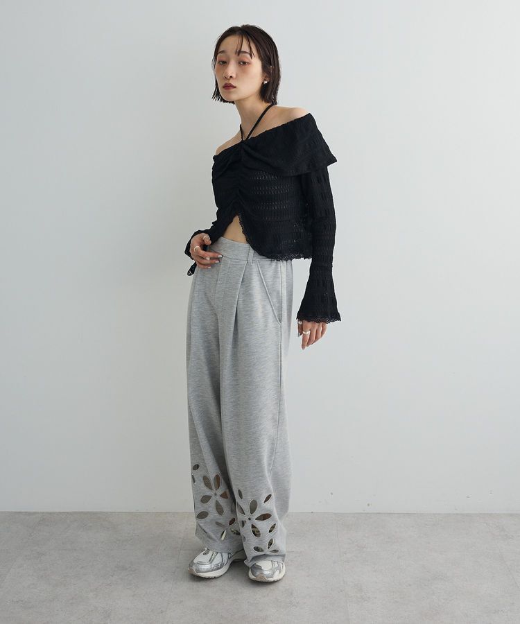 AnriettMusee「フラワーくり抜き刺繍スウェットワイドパンツ」|その他|