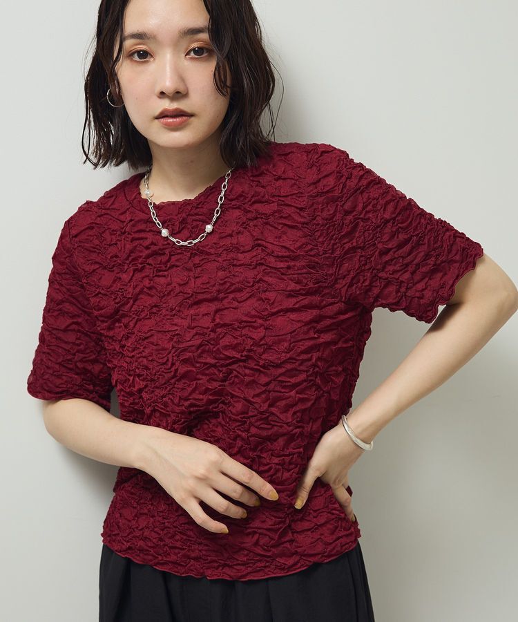 Green Parks「表面感カット5分袖プルオーバー」|Tシャツ・カットソー|