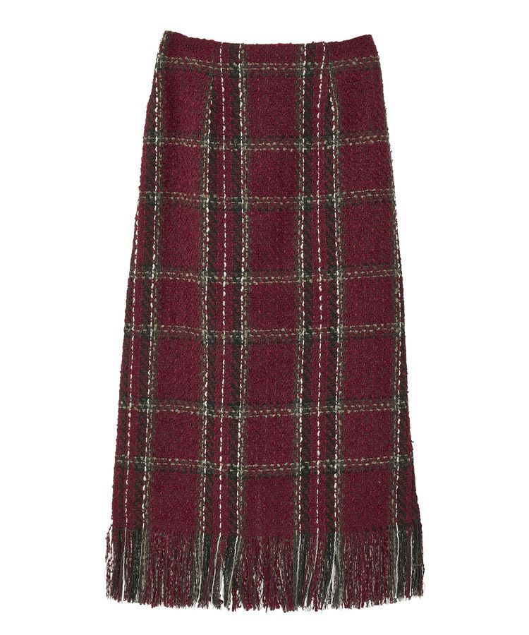 Green Parks「・SUGAR SPOON チェックフリンジスカート」|タイト|