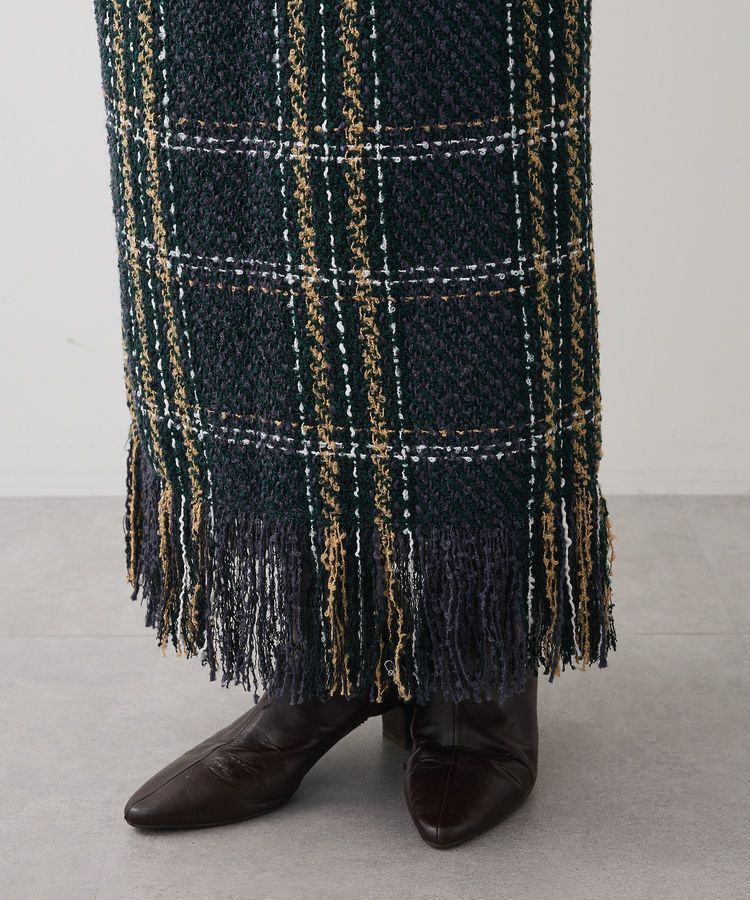 Green Parks「・SUGAR SPOON チェックフリンジスカート」|タイト|