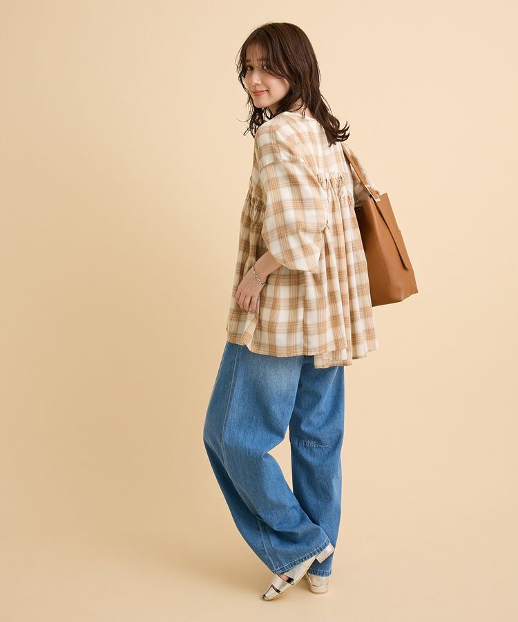 Green Parks「【しゃれシャツ】イージーケアVネックチェックブラウス」|シャツ・ブラウス|