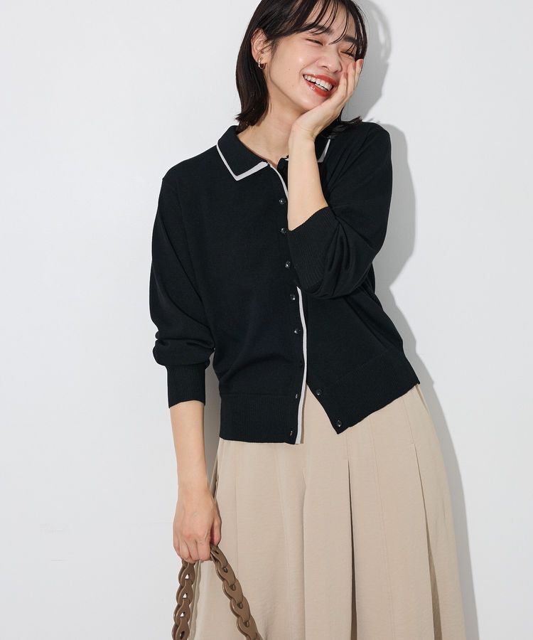 Green Parks「ここちニット衿付き配色プルオーバー」|ニット・セーター|Black