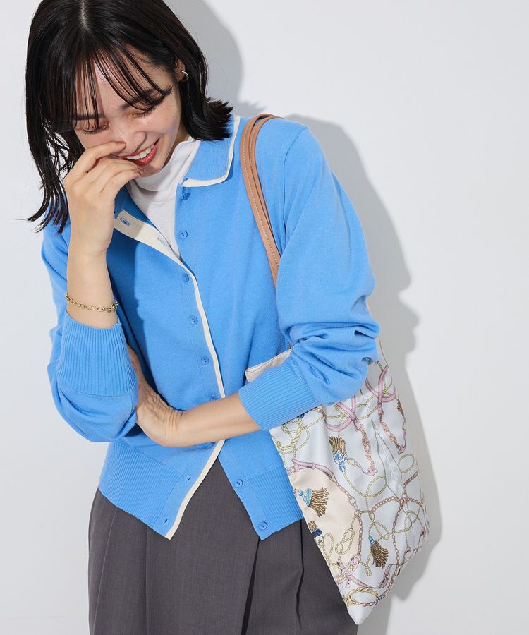 Green Parks「ここちニット衿付き配色プルオーバー」|ニット・セーター|Blue