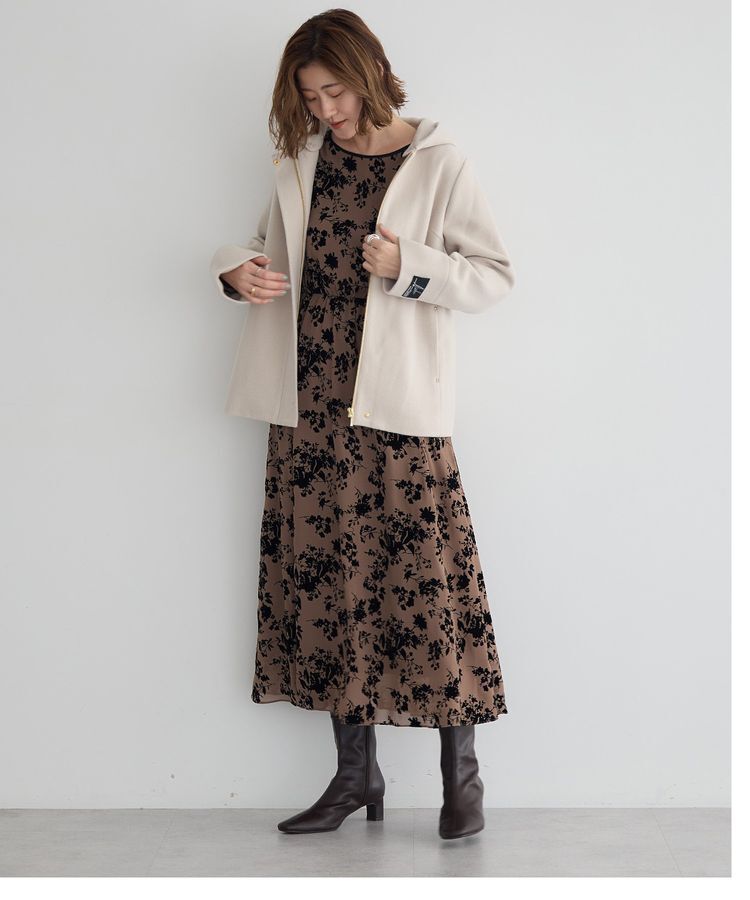 YECCA VECCA「ボタニカル柄フロッキープリントワンピース」|ワンピース|