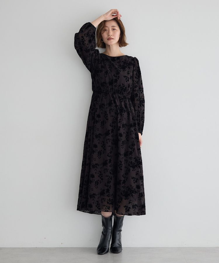 YECCA VECCA「ボタニカル柄フロッキープリントワンピース」|ワンピース|