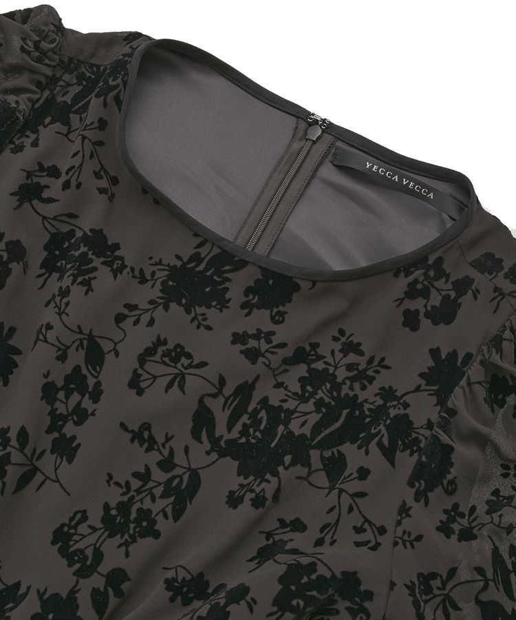 YECCA VECCA「ボタニカル柄フロッキープリントワンピース」|ワンピース|