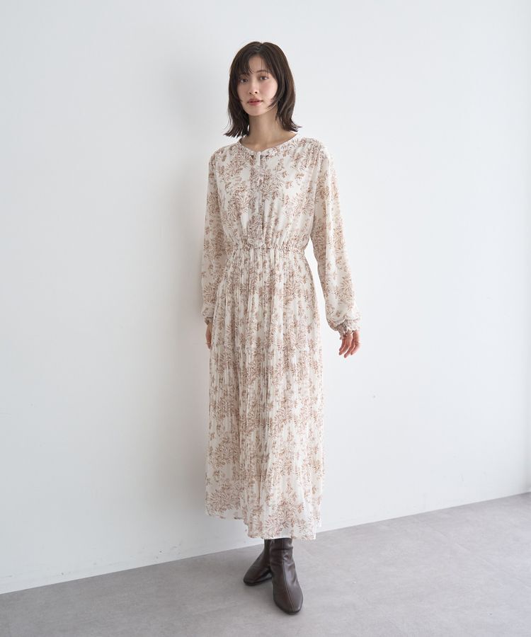 YECCA VECCA「ボタニカル柄ボウタイプリーツワンピース」|ワンピース|