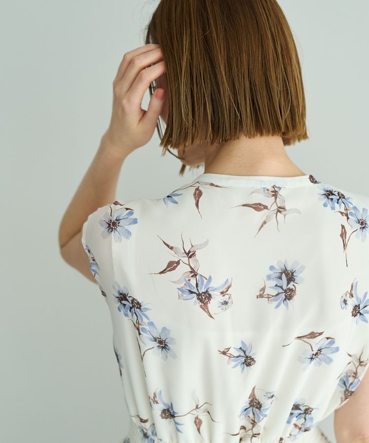 YECCA VECCA「フラワー柄フリルプリーツワンピース」|ワンピース|