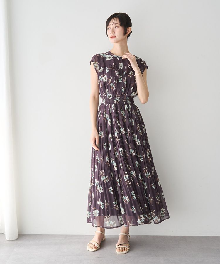 YECCA VECCA「フラワー柄フリルプリーツワンピース」|ワンピース|