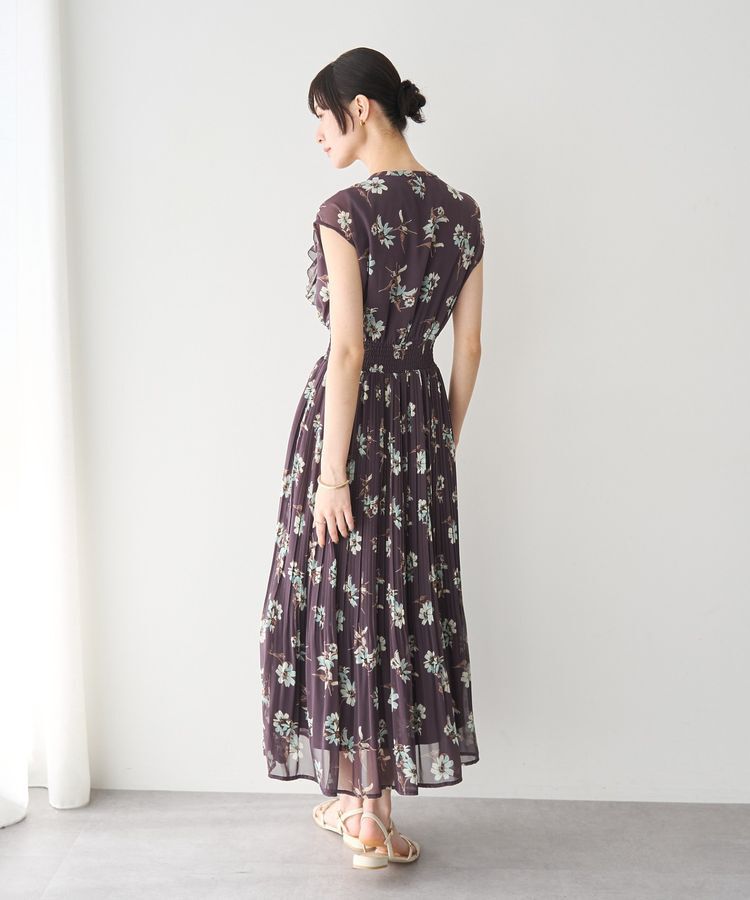 YECCA VECCA「フラワー柄フリルプリーツワンピース」|ワンピース|