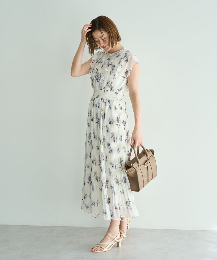 YECCA VECCA「フラワー柄フリルプリーツワンピース」|ワンピース|