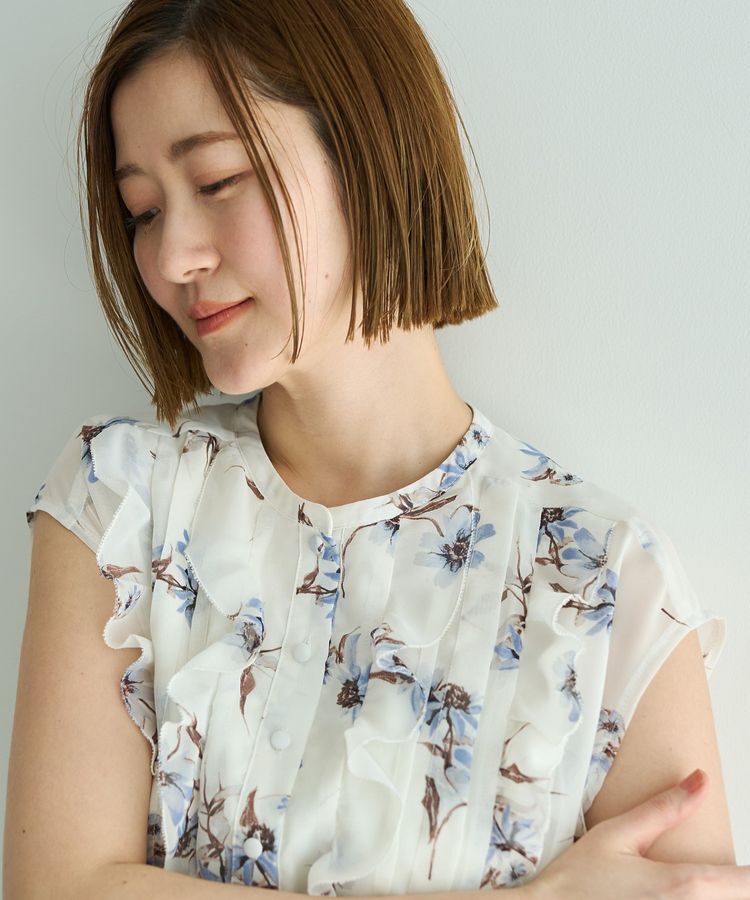 YECCA VECCA「フラワー柄フリルプリーツワンピース」|ワンピース|