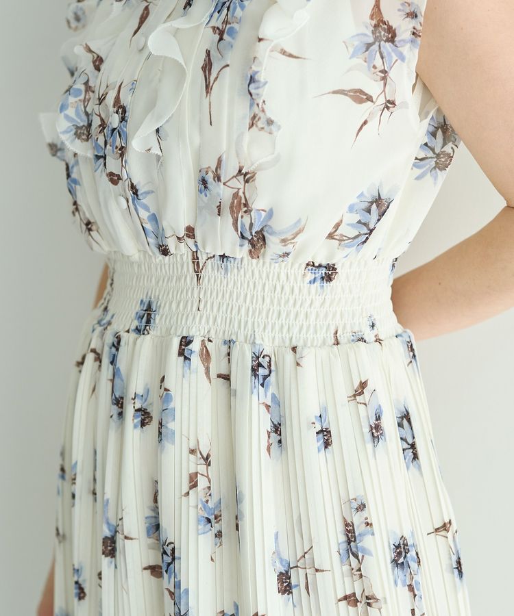 YECCA VECCA「フラワー柄フリルプリーツワンピース」|ワンピース|