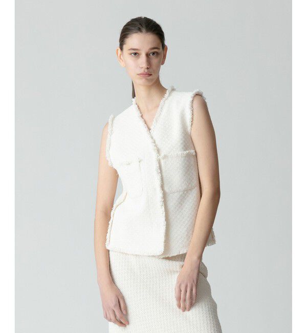 allureville「【セットアップ対応可能】ラスティックツイードフリンジジレ」|ベスト・ジレ|