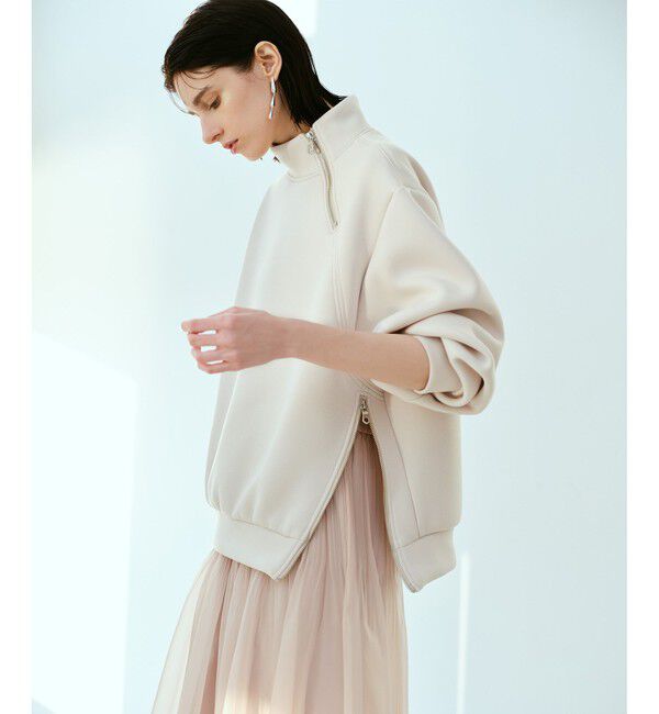 allureville「ボンディングアシンメトリーZIP プルオーバー」|スウェット・ジャージ|ベージュ