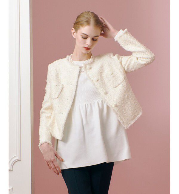 LOULOU WILLOUGHBY「【LOULOU WILLOUGHBY】ファンシーツイードクルージャケット」|ノーカラージャケット|