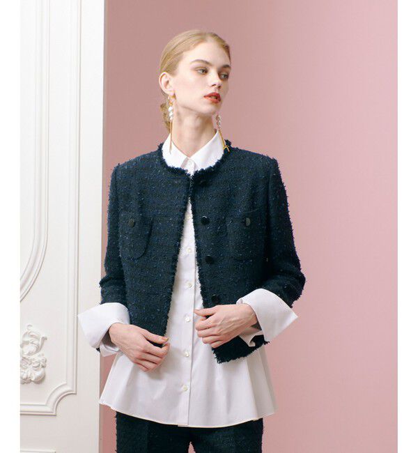 LOULOU WILLOUGHBY「【LOULOU WILLOUGHBY】ファンシーツイードクルージャケット」|ノーカラージャケット|