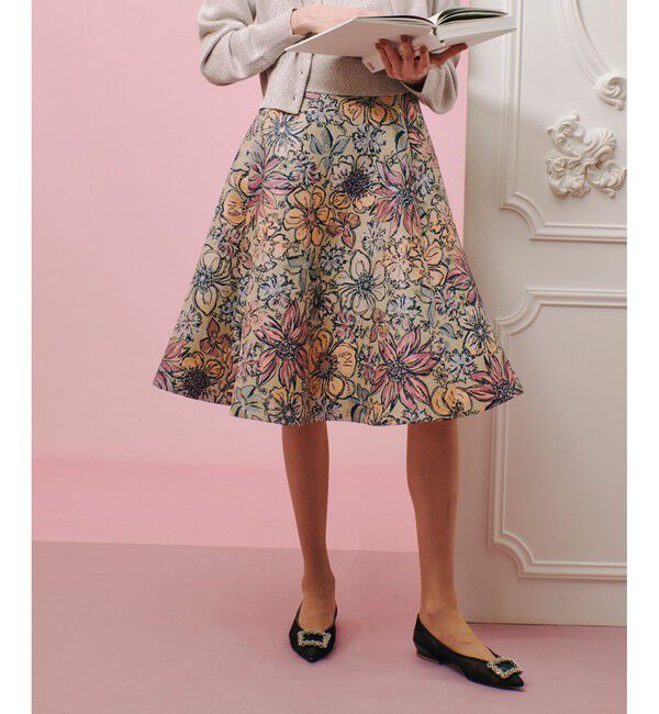 LOULOU WILLOUGHBY「【LOULOU WILLOUGHBY】MALHIAフラワージャガードフレアスカート」|フレア|