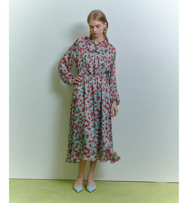 LOULOU WILLOUGHBY「【LOULOU WILLOUGHBY】LISAチェリープリント リボンワンピース」|ワンピース|