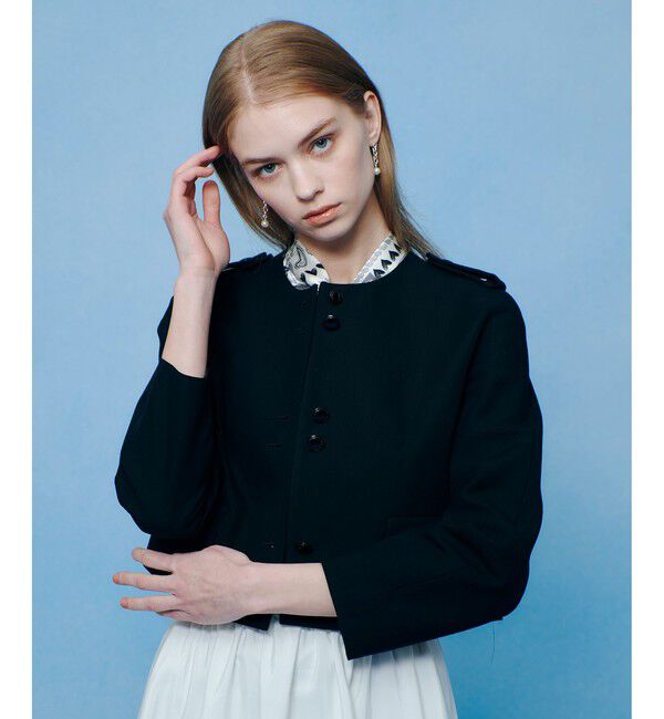 LOULOU WILLOUGHBY「【LOULOU WILLOUGHBY】コットンダブルクロスジャケット」|ノーカラージャケット|ブラック