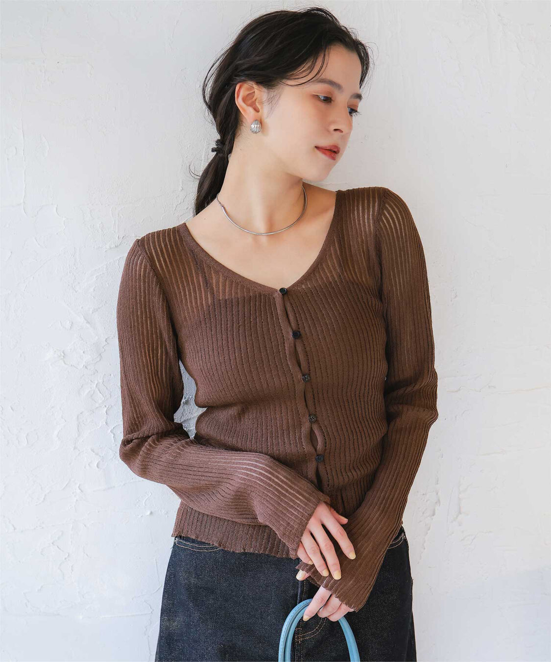 titivate「UVケア/ウォッシャブルシアーリブニットカーディガン」|カーディガン|