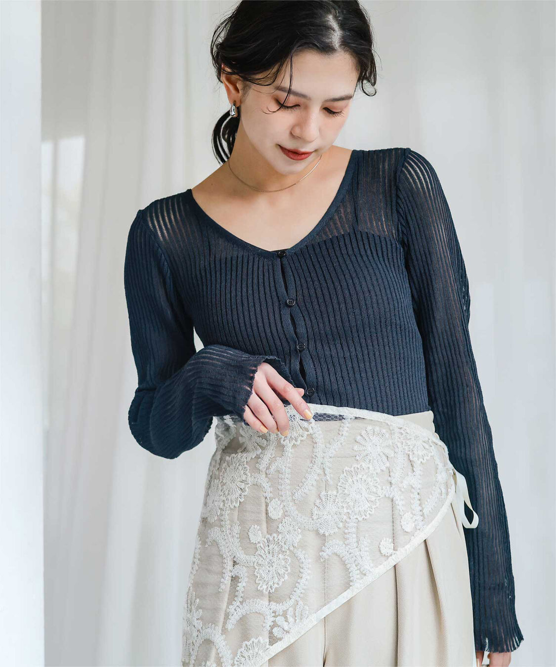 titivate「UVケア/ウォッシャブルシアーリブニットカーディガン」|カーディガン|