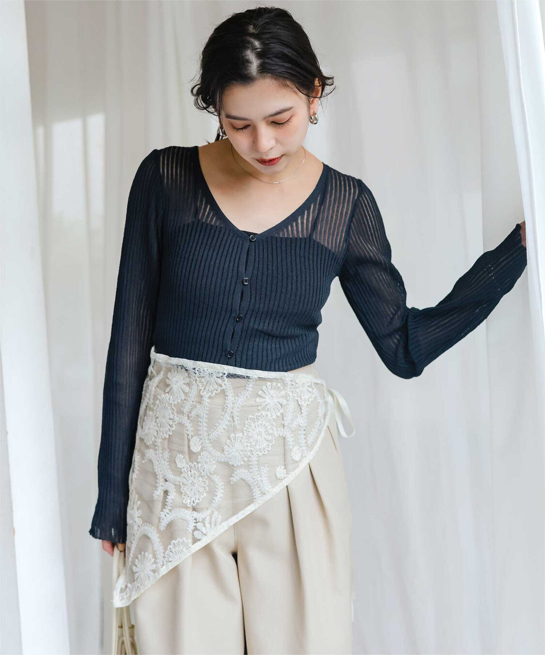 titivate「UVケア/ウォッシャブルシアーリブニットカーディガン」|カーディガン|