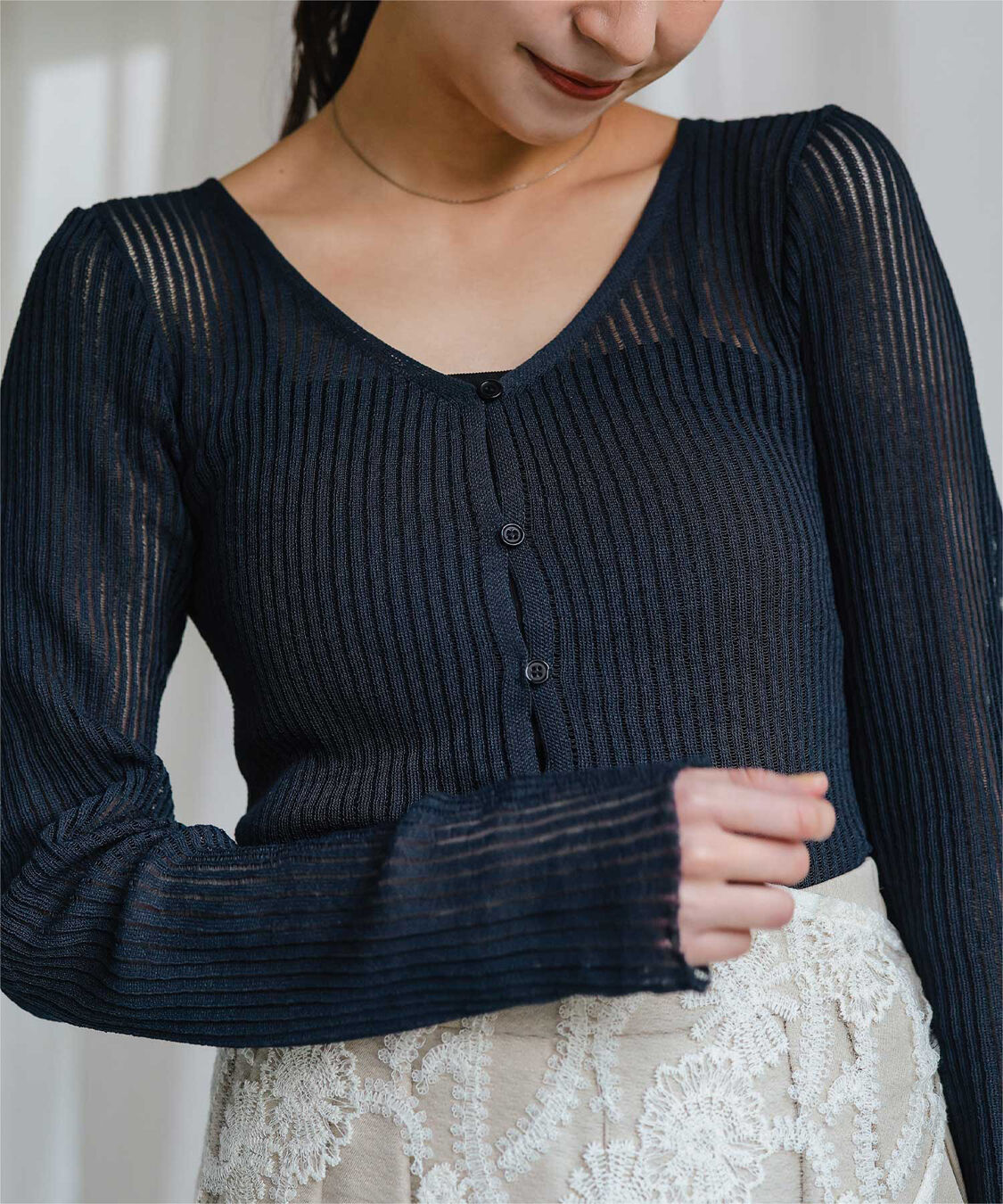 titivate「UVケア/ウォッシャブルシアーリブニットカーディガン」|カーディガン|