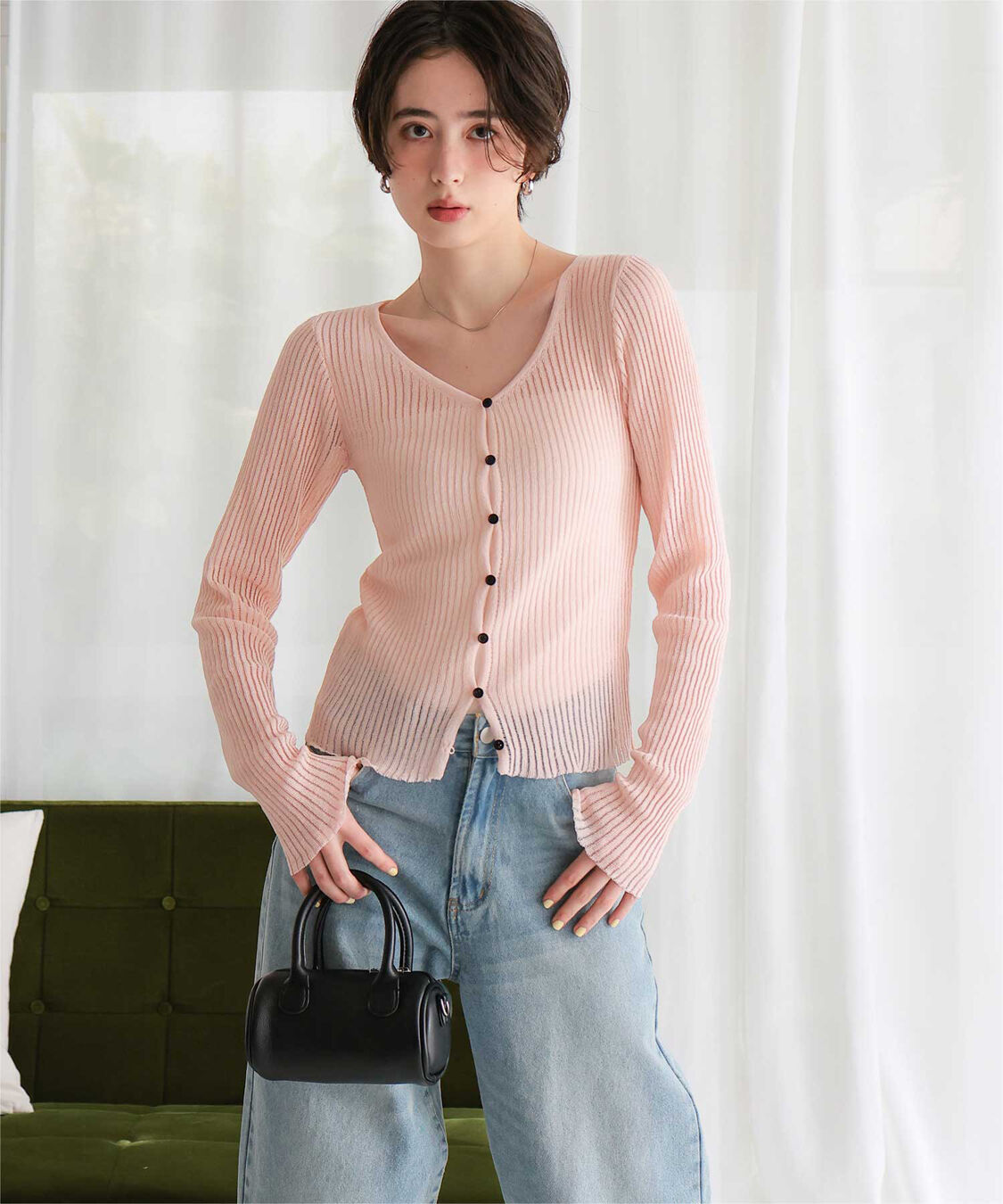 titivate「UVケア/ウォッシャブルシアーリブニットカーディガン」|カーディガン|