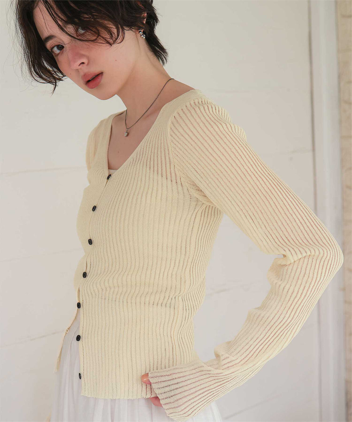 titivate「UVケア/ウォッシャブルシアーリブニットカーディガン」|カーディガン|