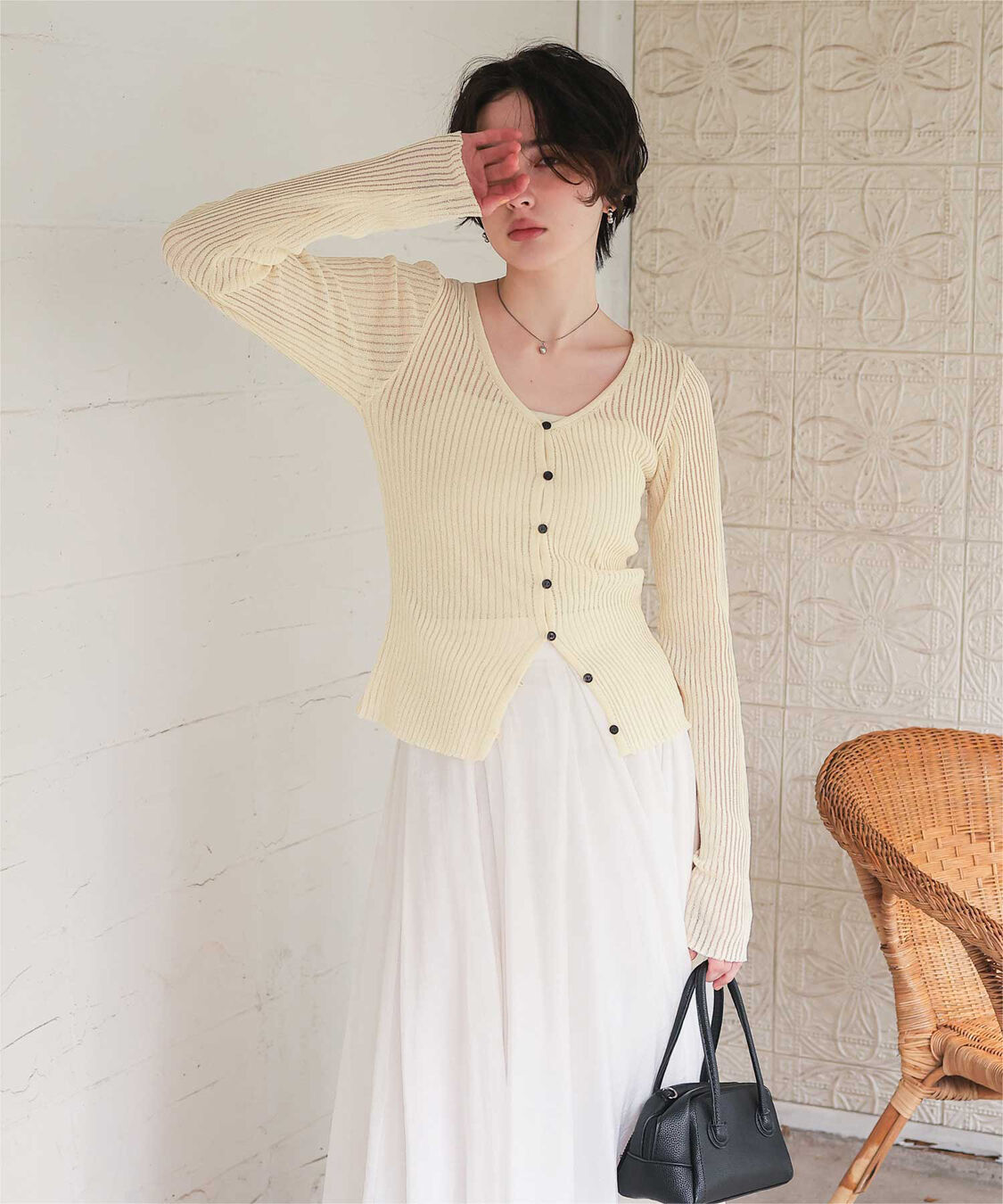 titivate「UVケア/ウォッシャブルシアーリブニットカーディガン」|カーディガン|