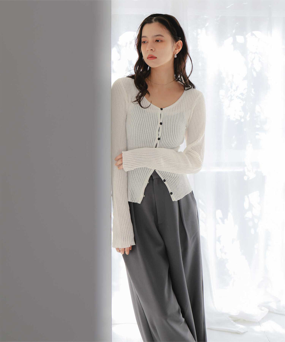 titivate「UVケア/ウォッシャブルシアーリブニットカーディガン」|カーディガン|