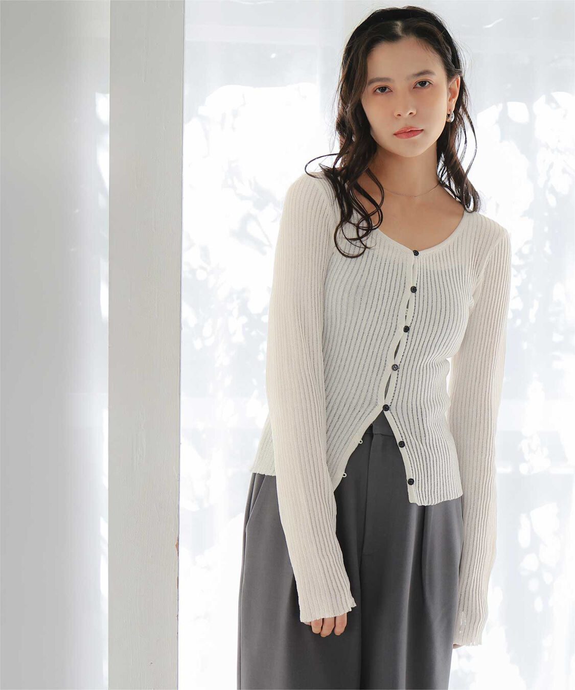 titivate「UVケア/ウォッシャブルシアーリブニットカーディガン」|カーディガン|